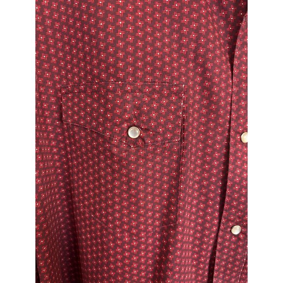Wrangler Western Dress Shirt Wrancher Red Black Pearl Snaps Long Sleeve Mens XL - Picture 6 of 12